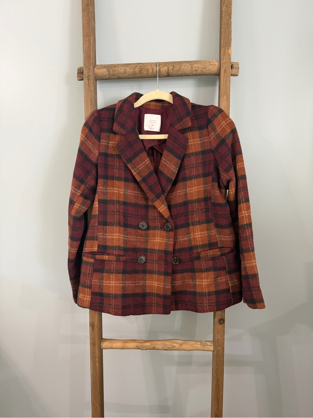 LC Lauren Conrad Burgundy and Rust Plaid Double-Breasted Blazer Y2K Vibe